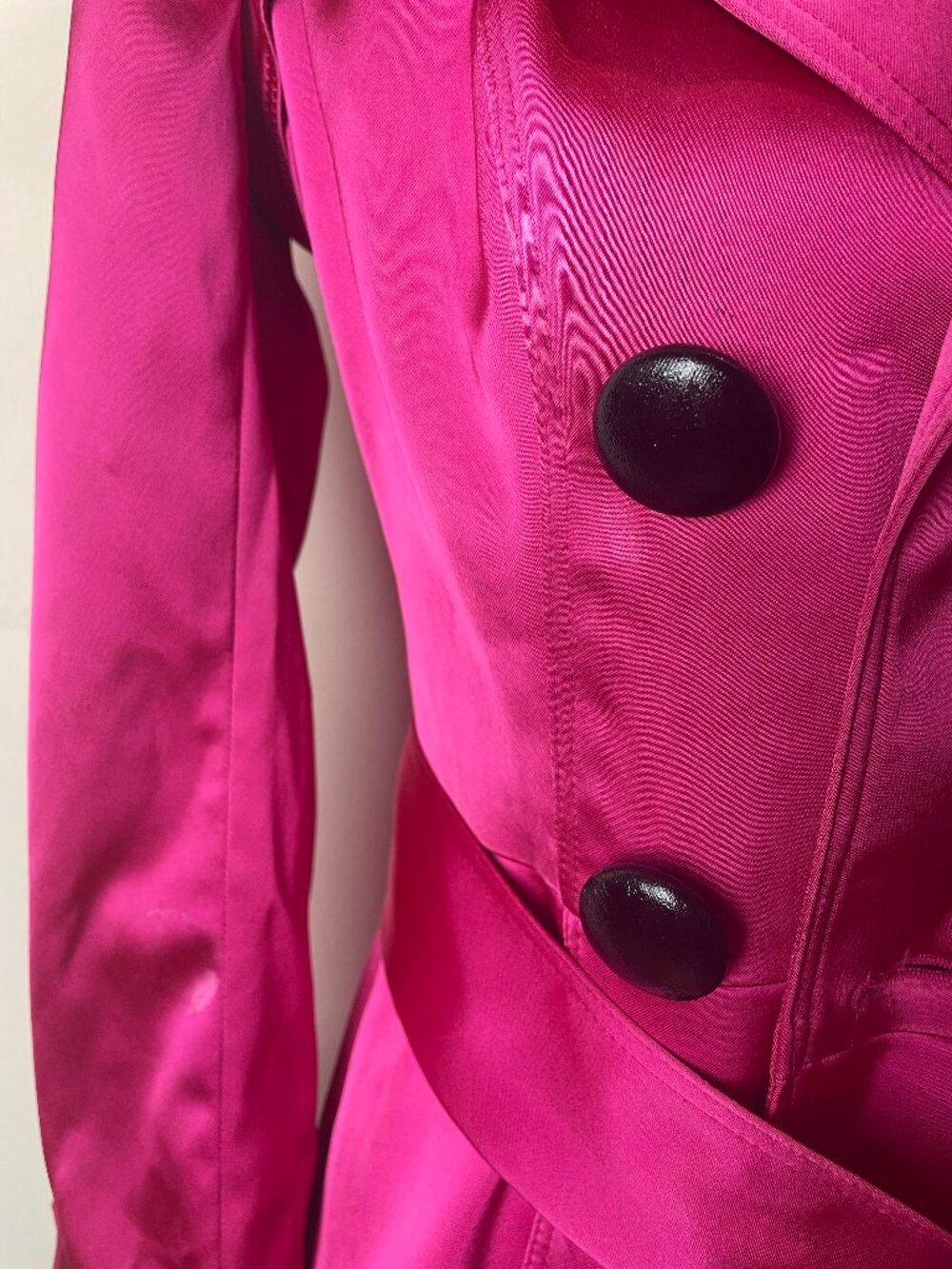 Cache Vintage Hot Pink Women's Double-Breasted Trench Coat/Jacket w/belt Size XS - Picture 13 of 16